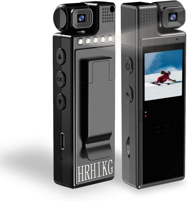 HRHIKG Body Camera Mini Bodycam, Portable Cameras Wearable Personal Camcorder with 1.3in Screen,