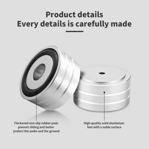 Audiocrast 4X Silver Aluminum HiFi Speaker Isolation Feet Pad, 40x20mm Non-Slip Vibration Dampener for Subwoofer