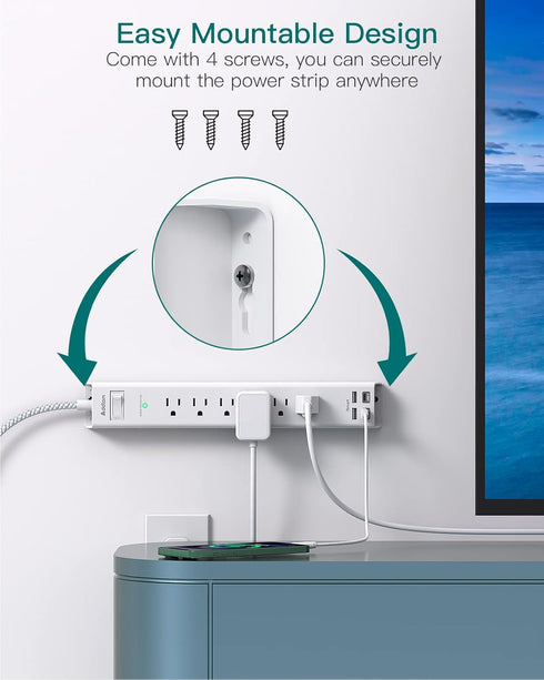 Power Strip Surge Protector with USB C, Flat Plug Extension Cord, 6 AC Outlets, 4 USB Ports, 5ft