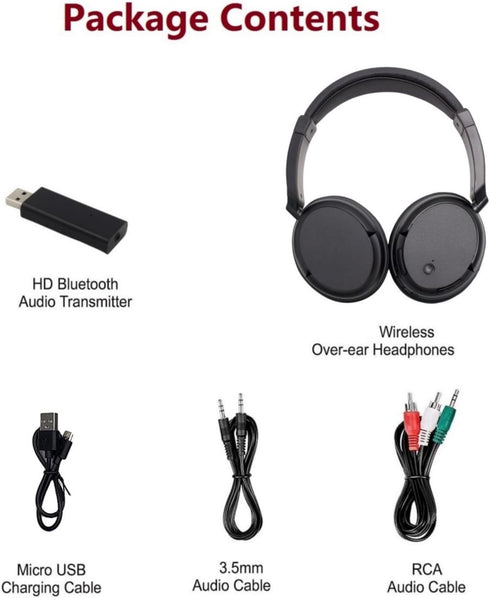 Wireless Bluetooth TV Headphones, HiFi Stereo Over Ear Headphones with Soft Earmuffs, Lightweight Wireless Headphones