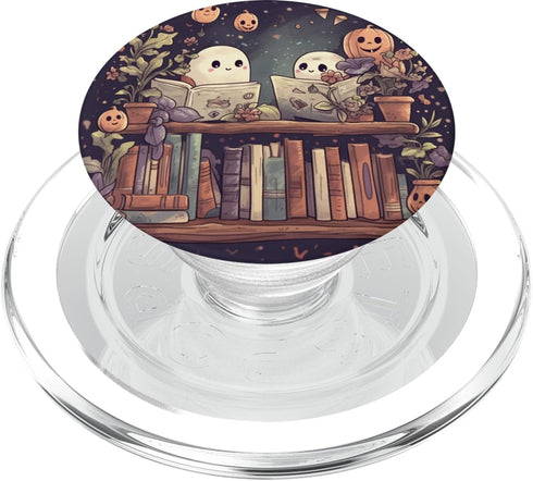 Cute Ghosts Reading Books Halloween Librarian PopSockets PopGrip for MagSafe