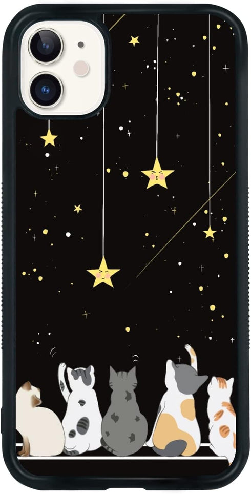 Cute Cat iPhone 11 Case, Yellow Cat Pattern Non-Slip Shock Absorption Soft Silica Gel Frame for Teen Girls