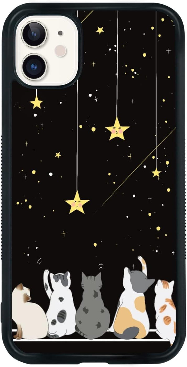 Cute Cat iPhone 11 Case, Yellow Cat Pattern Non-Slip Shock Absorption Soft Silica Gel Frame for Teen Girls