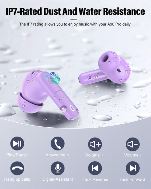 5.4 IP7 Wireless Earbuds, Bluetooth Headphones Bass Stereo, Ear Buds with Noise Cancelling Mic, LED Display in Ear