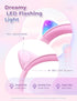 iClever Kids Headphones with Cat Ear Led Light Up, Safe Volume Limite Kids Wired Headphones with FunShare Foldable Over-Ear Headphones for Kids/School/iPad/Tablet/Travel, Meow Donut-Pink