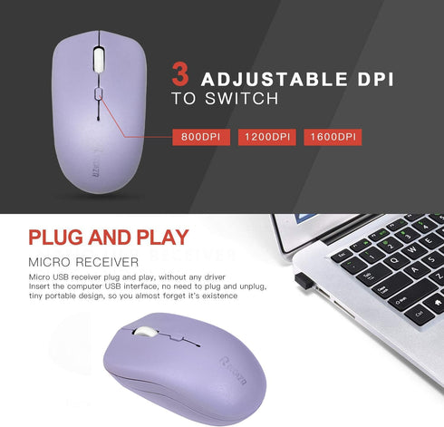 Wireless Keyboard and Mouse Combo, Full-Sized Wireless Keyboard and Adjustable DPI Mouse, 2.4GHz USB Receiver for PC,