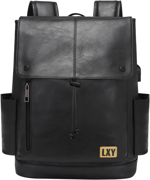 LXY Leather Laptop Backpack Women Vintage Travel Computer Backpack with USB Charging