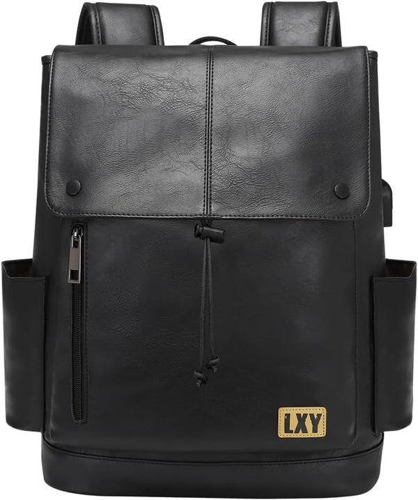 LXY Leather Laptop Backpack Women Vintage Travel Computer Backpack with USB Charging