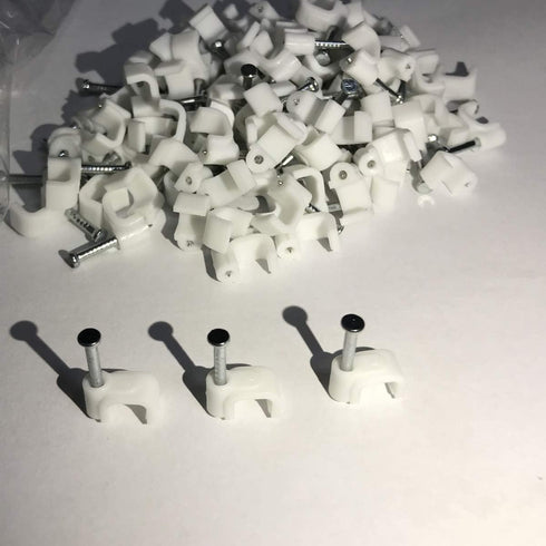 200 PCS 6mm Flat Ethernet Cable Wire Clips with Nail for Ethernet Cable Management, Single Coaxial Cable Clamps