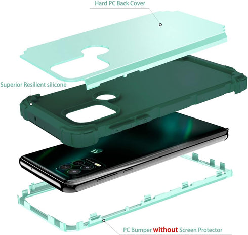 Case for Moto G Stylus 5G, Heavy Duty Shockproof Antiscratch Protective 3 in 1 Hard PC Silicone Bumper, Green