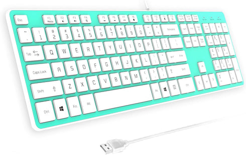 Wired USB Keyboard, Comfortable Quiet Chocolate Keys, Ultra-Slim QWERTY Layout for PC, Green