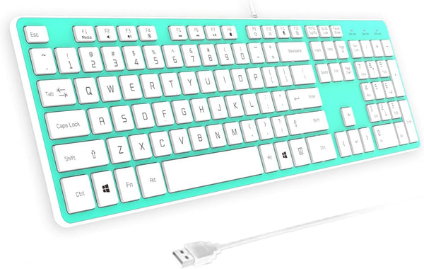 Wired USB Keyboard, Comfortable Quiet Chocolate Keys, Ultra-Slim QWERTY Layout for PC, Green