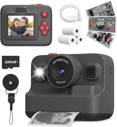 Kids Camera Instant Print, 2.4in Screen 1080P Digital Camera Toys for Kids Age 3-12, Christmas Birthday Gifts with 3