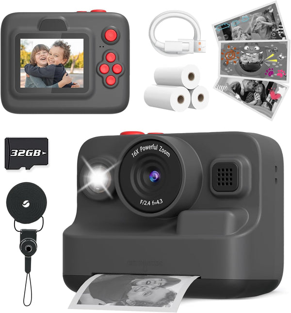 Kids Camera Instant Print, 2.4in Screen 1080P Digital Camera Toys for Kids Age 3-12, Christmas Birthday Gifts with 3