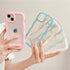 iPhone 15 Plus Case (Pink) - Clear Cute Curly Wave Frame Shape Shockproof Soft Protective Cover for Women