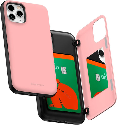 GOOSPERY iPhone 11 Pro Wallet Case, Protective Dual Layer Bumper Phone Case with Card Holder, Pink