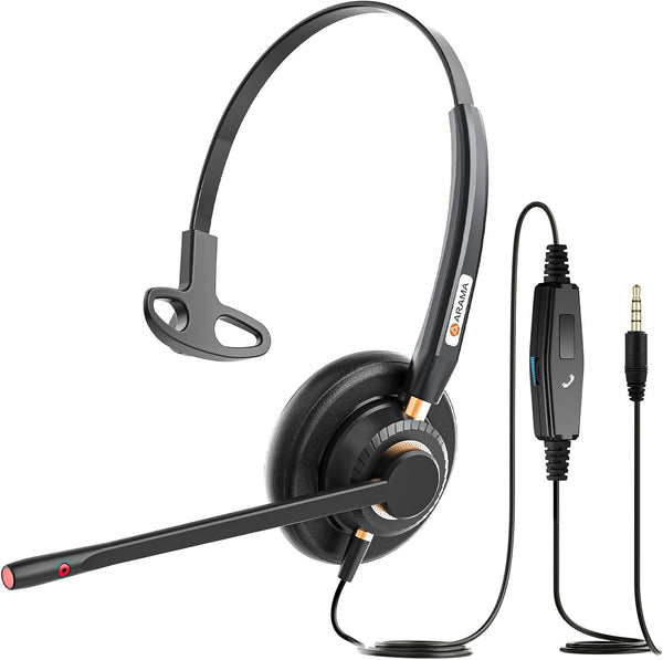 Arama Cell Phone Headset with Mic, Noise Canceling 3.5mm Wired Headset for iPhone, Samsung, PC, Clear Chat