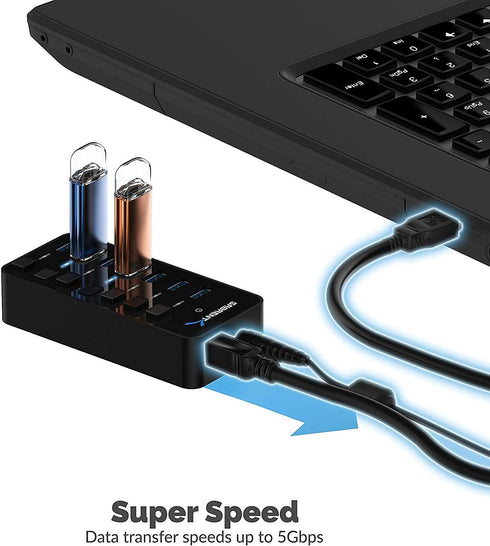 SABRENT 36W 7 Port USB 3.0 Hub with Individual Power Switches and LEDs, includes 36W 12V/3A power adapter
