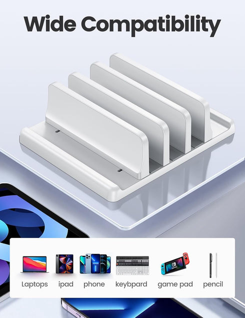 Vaydeer 3-Slot Vertical Laptop Stand - Premium ABS Plastics, 5 in 1 Adjustable Desk Organizer for MacBook/Chromebook