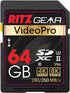 Ritz Gear 64GB High-Speed SDXC UHS-II SD Card, C10, U3, V90 for DSLR, Cinema-Quality Video Cameras