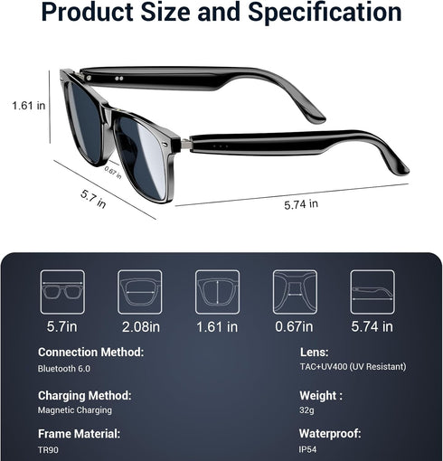 Blackview Smart Glasses, Polarized Bluetooth Sunglasses with Speaker, Voice Control, UV Protection, Anti Blue Light