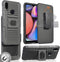 Case with Clip for Galaxy A10s, Nakedcellphone Black Rugged Cover with Finger Grip Stand, Built-in Mounting Plate, Belt