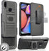 Case with Clip for Galaxy A10s, Nakedcellphone Black Rugged Cover with Finger Grip Stand, Built-in Mounting Plate, Belt