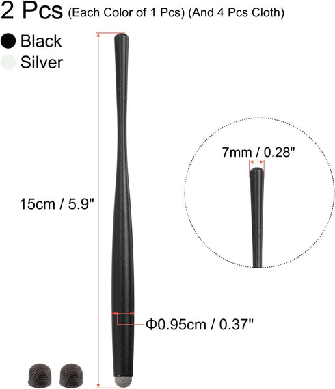 MECCANIXITY 2pcs Stylus Pens for Touch Screens Slim Universal Capacitive Stylus Pen for All Capacitive Touch Screen Device with 4 Fiber Fine Tips, Black Silver