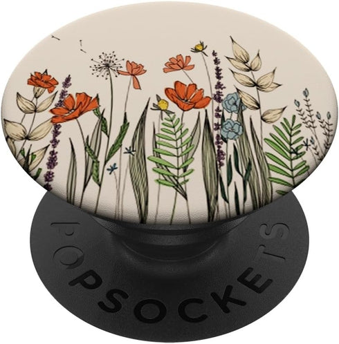 Cute Summer Wildflowers Pattern Design on Beige PopSockets Standard PopGrip