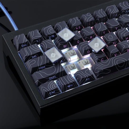 Tsungup Custom Keycaps, PBT Side Printed Keycap Set, 135 Keys Contour Line Keycaps for Cherry MX Switches, Black