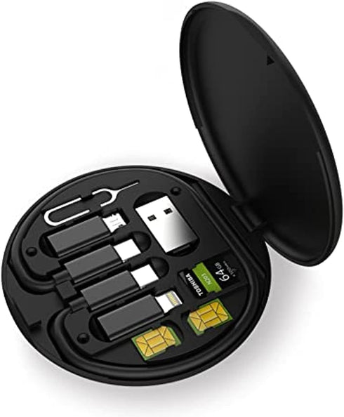Universal Data Transfer Cable Box for Lightning, USB-C & Micro-USB Devices - Multifunctional Adaptor (Black)