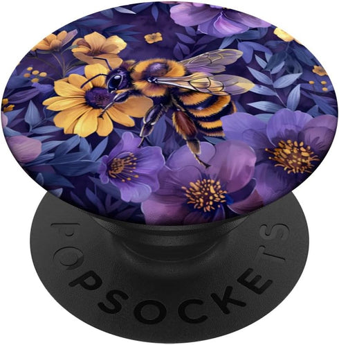 Botanical Bumblebee Lush Floral Honey Bees and Purple Flower PopSockets Standard PopGrip