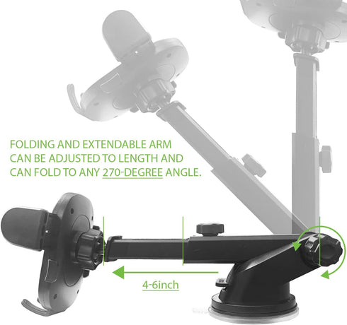 Cellet Dashboard Phone Mount, Reusable Suction Cup Holder with 360 Degree Rotation and Extendable 270 Degree Arm