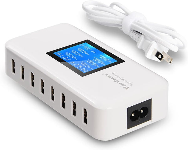 60W/12A 8-Port Desktop Charging Station, Multiple USB Fast Wall Charger Hub with LCD for Smart Phones, Tablets and More