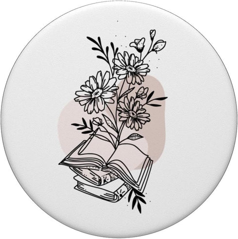 Books Are My Therapy Lover Bookish Librarian Line Art Floral PopSockets Standard PopGrip