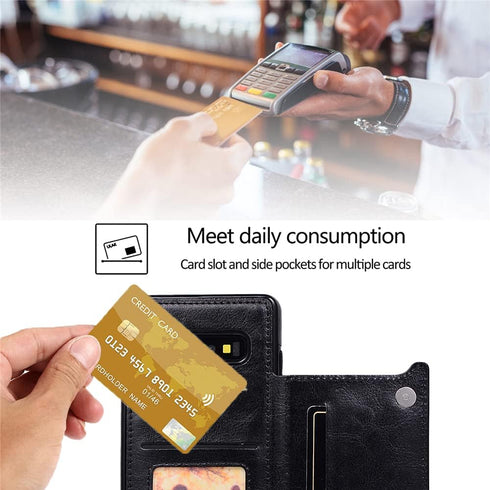 Samsung Galaxy S10 Wallet Case by NKECXKJ, PU Leather, Shockproof Flip Cover with Card Holder & Screen Protector, Black