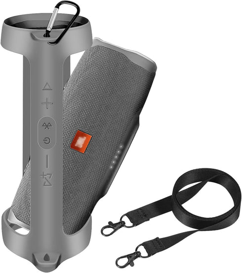 Silicone Case Cover for JBL Charge 4, Waterproof Wireless Bluetooth Speaker, Soft Skin Carrying Pouch with Strap (Grey)