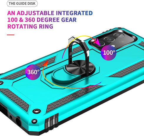 Samsung A52 Case - Galaxy A52 with HD Screen Protector, Military-Grade Ring Holder Kickstand, Shockproof Cover - Green