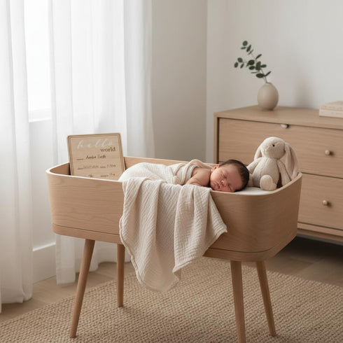 Kate & Milo Wooden Hello World Birth Announcement Photo Prop, Newborn Milestone Sign with Birth Details for Hospital