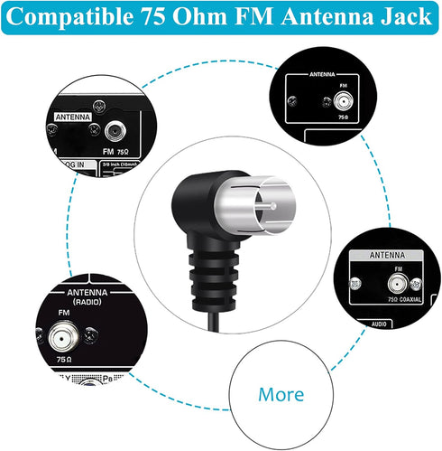 FM Antenna for Stereo Receiver Indoor, 75 Ohm Coaxial Cable Wire for Home Audio