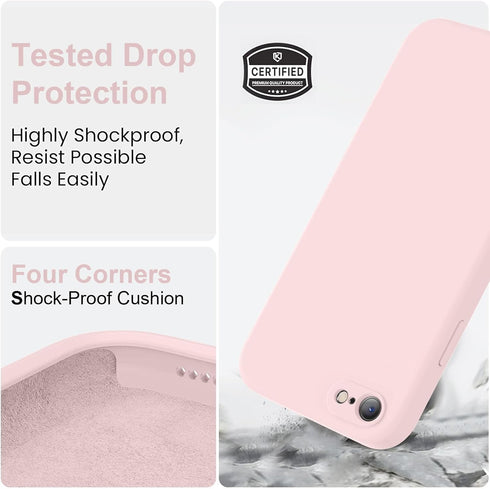 Vooii iPhone SE Case 2022/3rd/2020, iPhone 8/7 - Chalk Pink, Upgraded Liquid Silicone, Square Edges, Camera Protection.