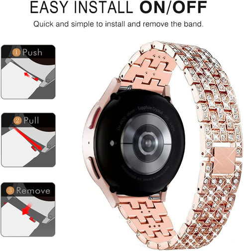 Luxury Rhinestone Diamond Steel Metal Strap with Bezel Ring Case Cover Replacement Bracelet, Compatible with Samsung