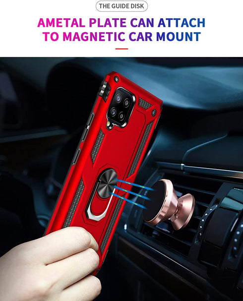 Case for Samsung Galaxy A42 5G with HD Screen Protectors, Military-Grade Metal Ring Holder Kickstand, 15ft Drop Tested