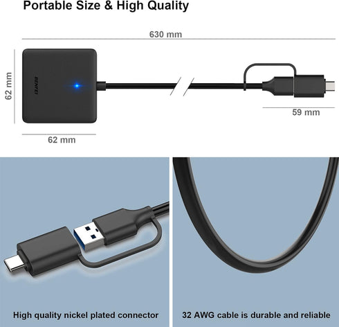BENFEI 4in1 USB USB-C to SD Micro SD MS CF Card Reader Adapter, Compatible with iPhone 15 Pro/Max, MacBook Pro/Air