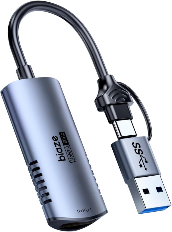 biaze Video Capture Card, 4K HDMI to USB/USB C Capture Card 1080P 60FPS