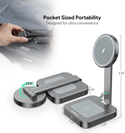 Esoulk 2 1 17/16/15/14, 15W in Magnetic Wireless Charging Station, Foldable Charger Stand for iPhone AirPods Charging