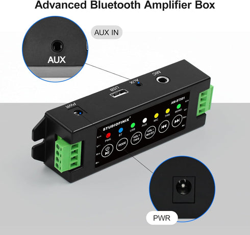 STUODIOFINIX 4-Channel Mini Bluetooth Amplifier 120w for Passive Speakers, TWS, AUX, MIC, USB,