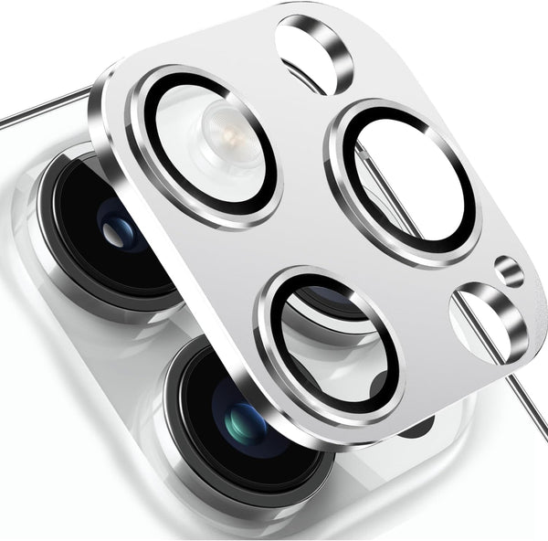 iPhone 14 Pro & Pro Max Camera Lens Protector - Silver, Anti-Scratch Tempered Glass, Shockproof Full Protection.