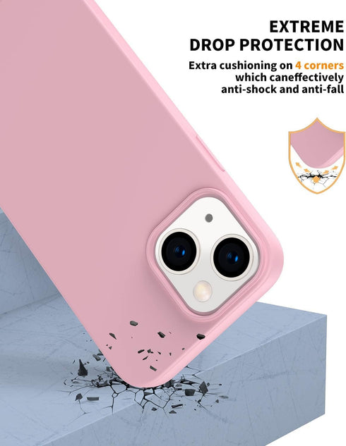 Designed for iPhone 14 Case, Silicone Ultra Slim Shockproof Phone Case with Soft Anti-Scratch Microfiber Lining (Pink)