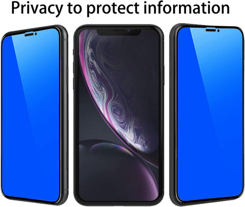 2 Piece Privacy Tempered Glass for iPhone XR/iPhone 11 6.1 inch Anti-blue Anti-Spy Screen Protector Mirror Blue